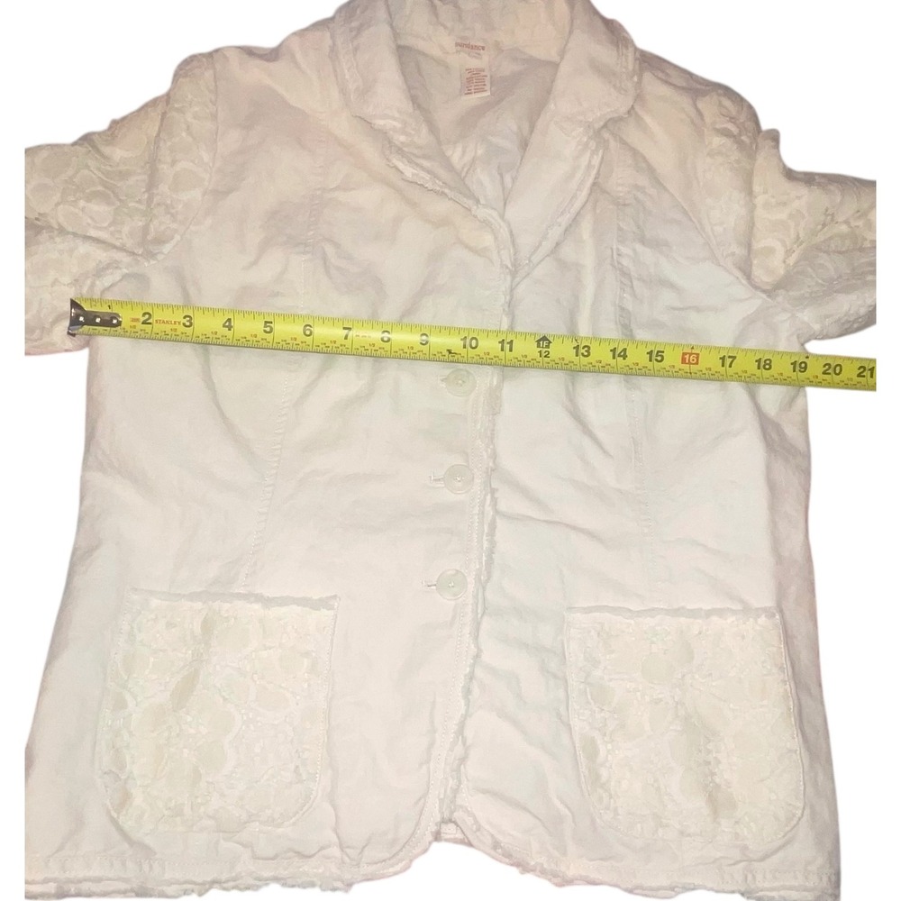 Sundance Cream Lace Trim Linen Cotton Blend Womens Jacket Blazer Size 16 Frayed - Picture 8 of 11